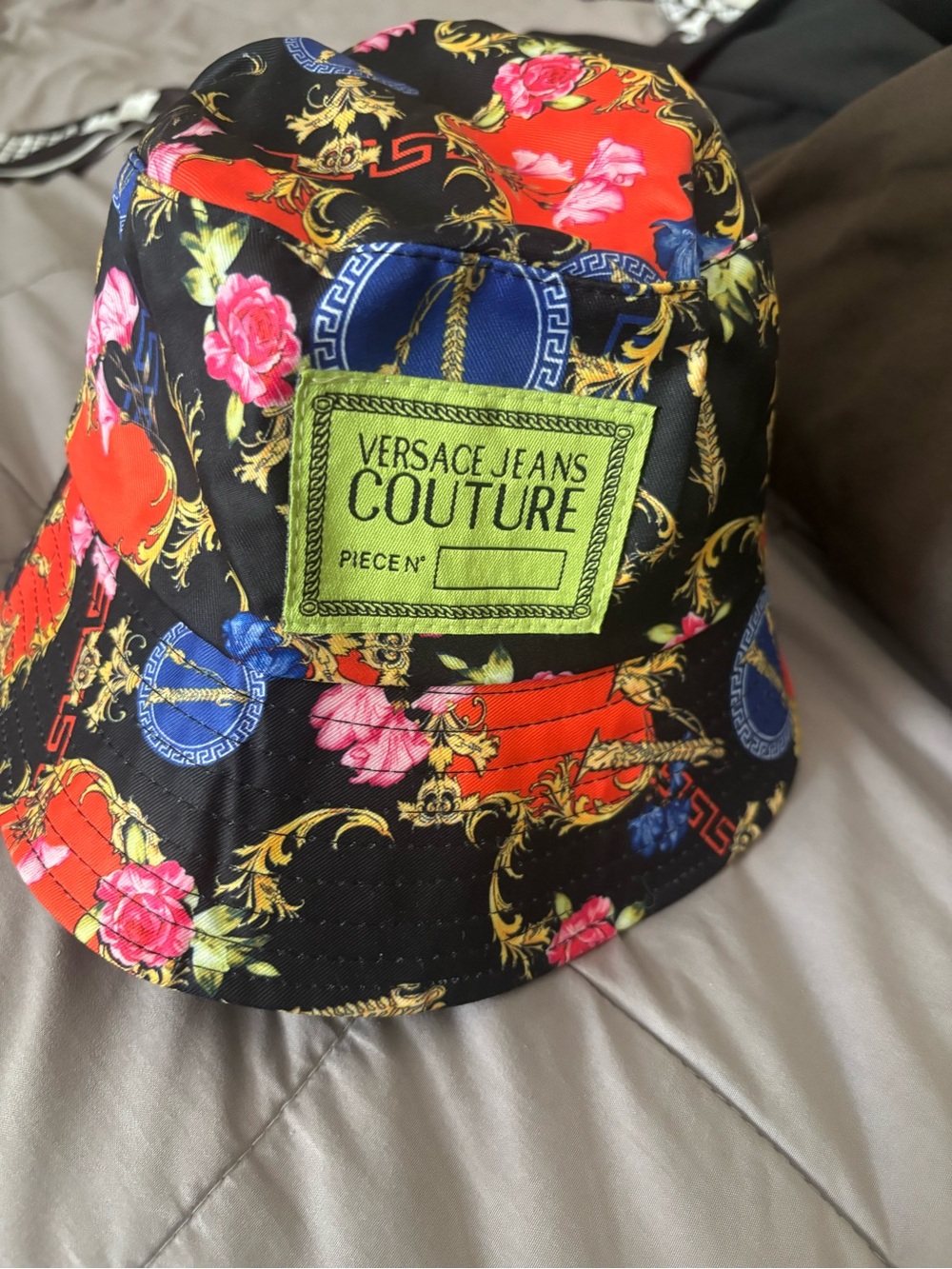 Versace Jeans Couture Floral Baroque Bucket Hat - Black with Red & Blue Unisex